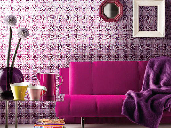 唯美简欧风 紫色马赛克瓷砖背景墙效果图