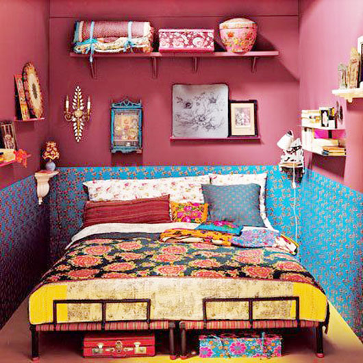 红粉色北欧风卧室 床头收纳效果图