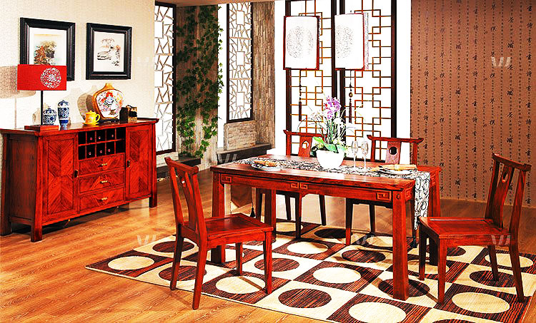 高贵中式餐厅 红色实木餐桌设计图