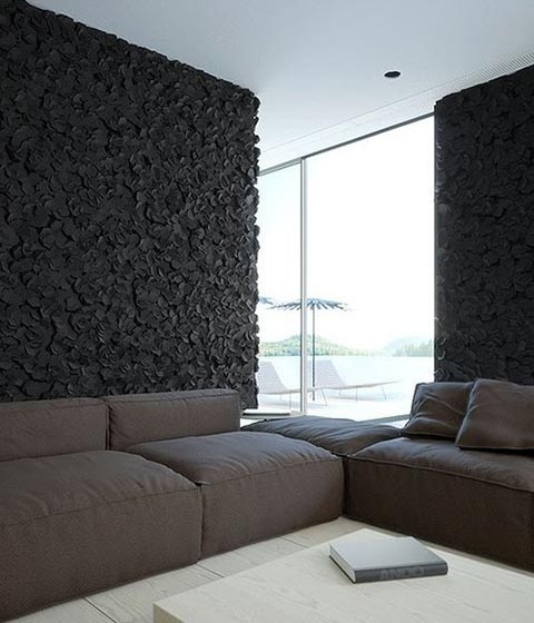 摩登北欧风客厅 黑色硅藻泥背景墙设计
