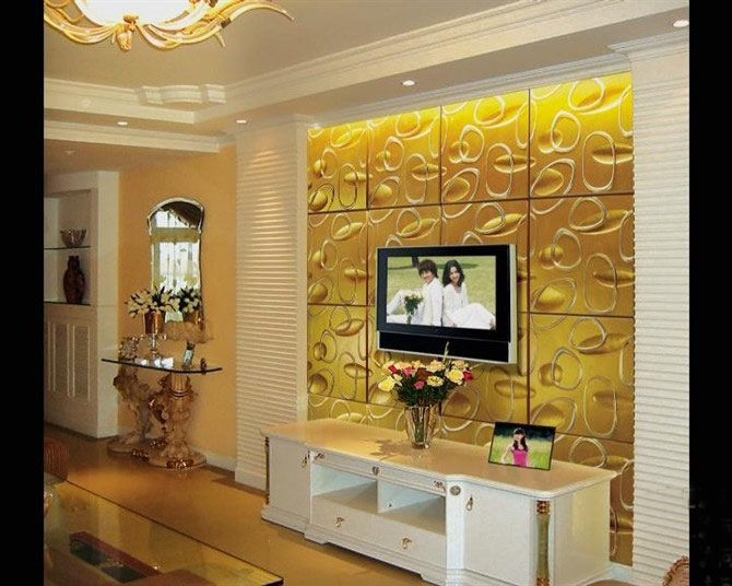 金色欧式客厅 魔块背景墙效果图