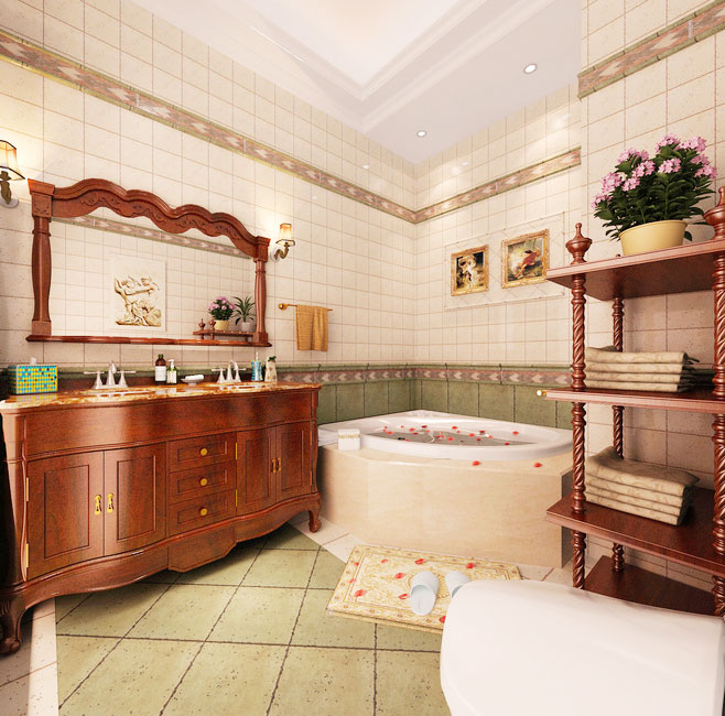 高端美式风格 6款实木浴室柜效果图