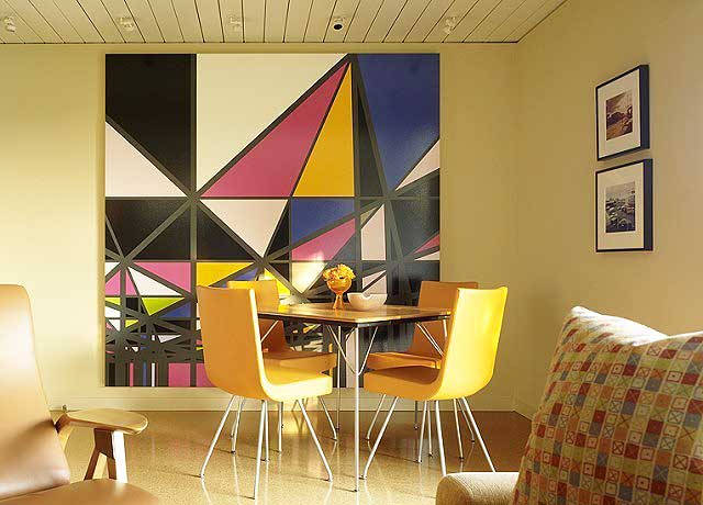 摩登艺术混搭风餐厅 色块照片墙设计