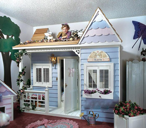 简欧风儿童房 创意小别墅儿童床设计