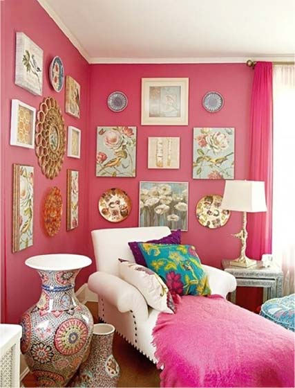 桃粉色简欧风客厅背景墙设计