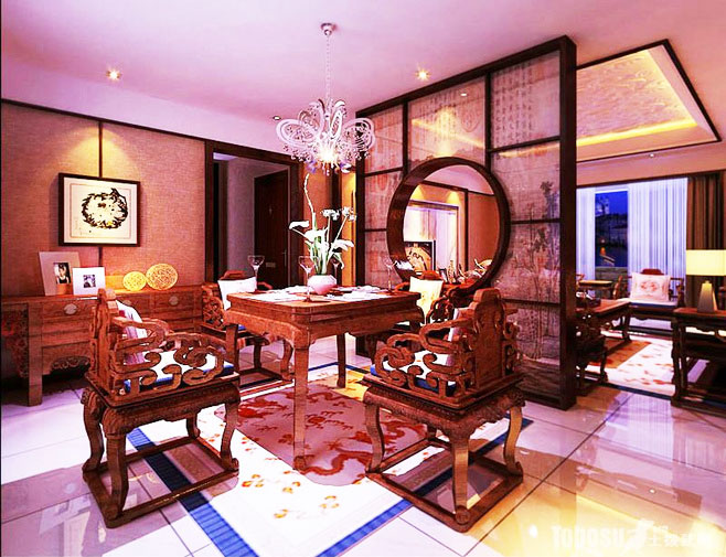 中式客厅镂空隔断设计 展现古典大气美