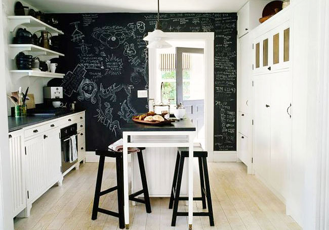 黑白北欧风厨房黑板墙效果图