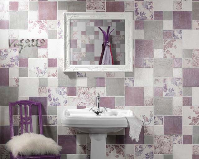 唯美紫色系简欧风 卫生间背景墙效果图