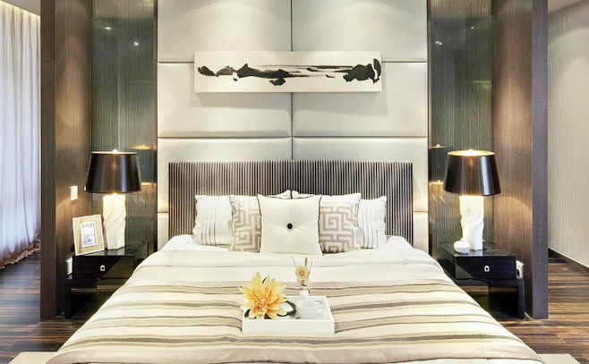 时尚现代新中式卧室 软包床头背景墙图片