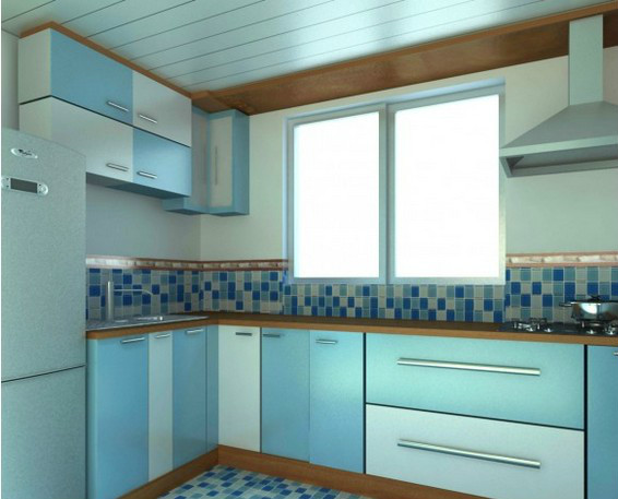 地中海风情厨房 蓝色L型橱柜设计图