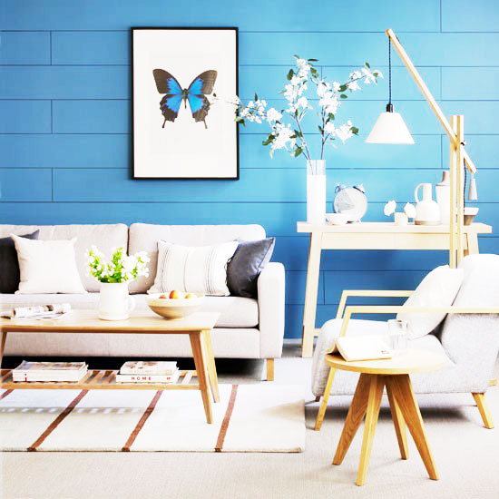 唯美简洁中式 蓝色小客厅背景墙设计