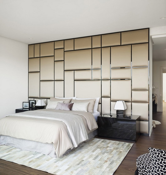 现代新中式卧室 软包床头背景墙效果图