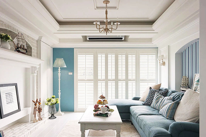 清新简美式客厅 蓝色沙发设计