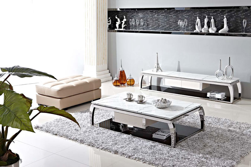 时尚现代欧式客厅 黑白色大理石茶几效果图