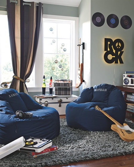 复古美式客厅 宝蓝色懒人沙发图片