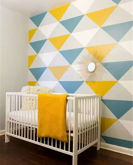 小清新北欧风婴儿房 创意几何图案背景墙设计