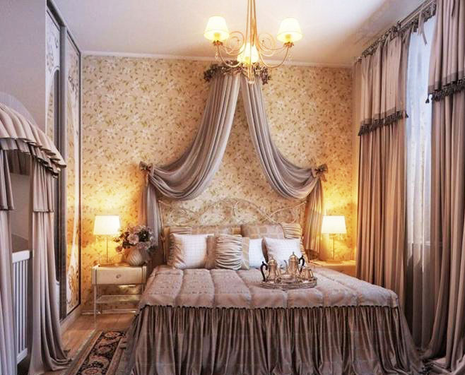浪漫欧式新古典卧室 典雅窗帘图片