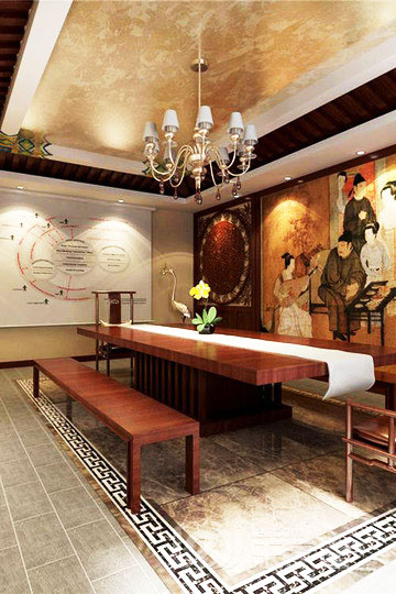典雅中式餐厅 仕女图背景墙效果图