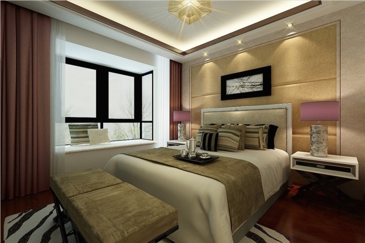 低奢现代简欧风卧室 黄色软包背景墙设计