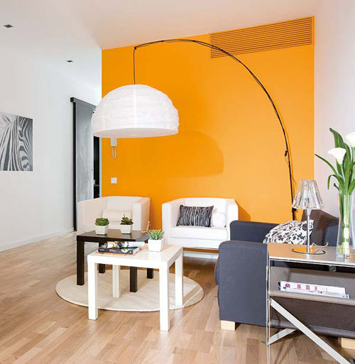 橘黄色简欧风客厅背景墙设计
