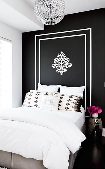 黑白北欧风卧室 床头手绘墙设计